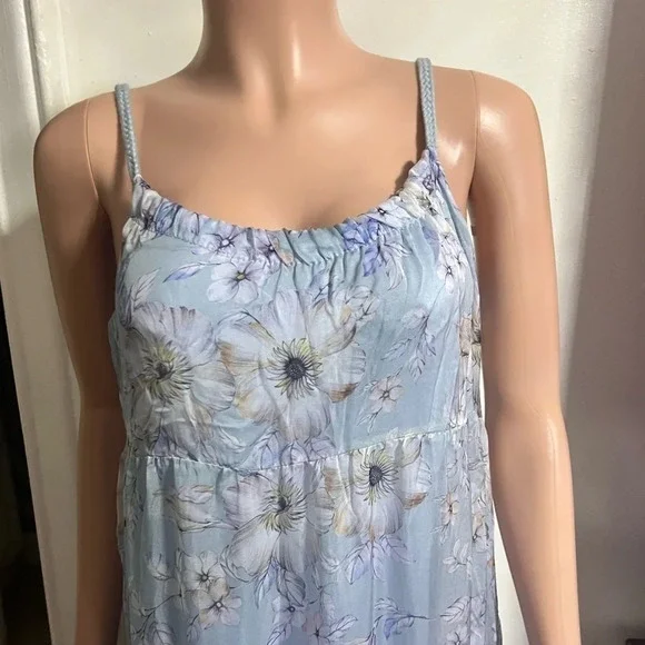 NWT ELENA BALDI Blue Silk Blend Floral Tiered Maxi Dress - Picture 6 of 14
